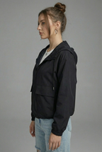 Women’s Black Cropped Spring Jacket Lightweight Hooded Casual Outerwear