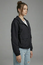 Women’s Black Cropped Spring Jacket Lightweight Hooded Casual Outerwear