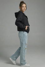 Women’s Black Cropped Spring Jacket Lightweight Hooded Casual Outerwear