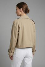 Women’s Khaki Cropped Trench Coat Lightweight Casual Outerwear