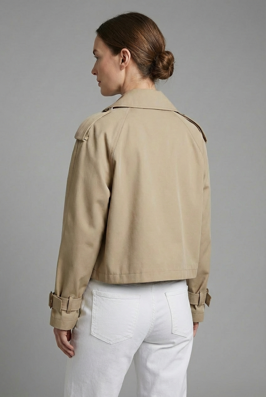 Women’s Khaki Cropped Trench Coat Lightweight Casual Outerwear