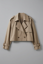 Women’s Khaki Cropped Trench Coat Lightweight Casual Outerwear