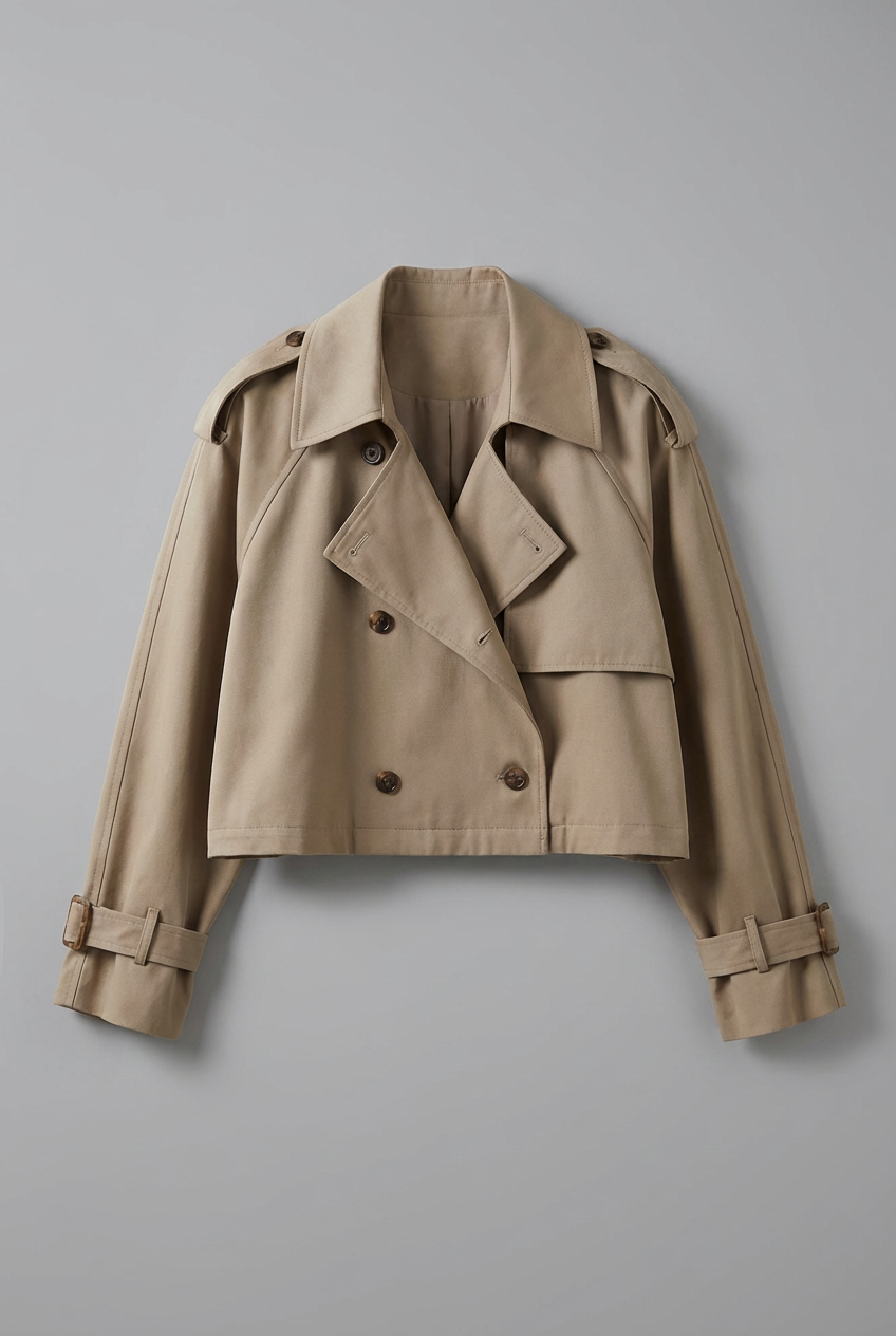 Women’s Khaki Cropped Trench Coat Lightweight Casual Outerwear