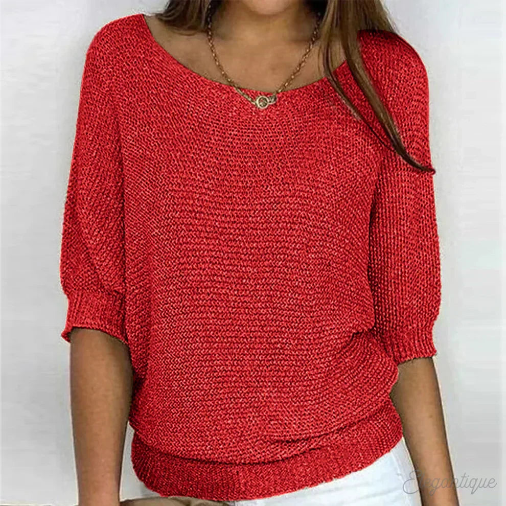 Women’s Textured Knit Batwing Sleeve Relaxed Fit Top